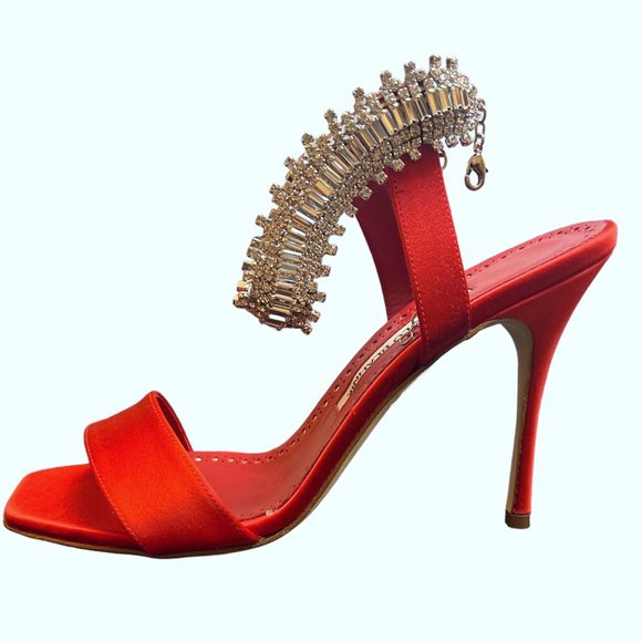NEW Manolo Blahnik Size 38.5 EU Parinasan Embellished Ankle-Strap Sandals, Red - Picture 2 of 11